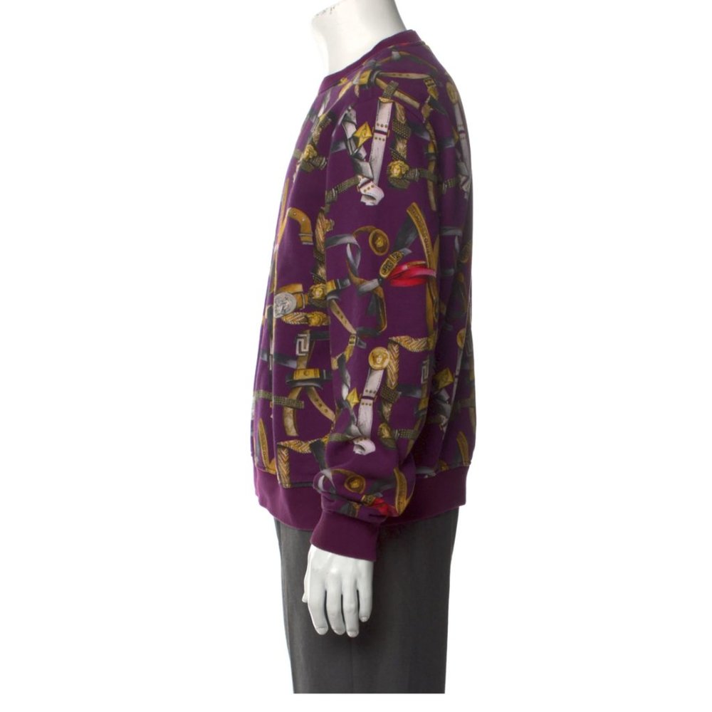 VERSACE COLLECTION Printed Crew Neck Purple Belts Pullover Size: L - Picture 5 of 7